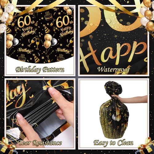 Oudain 3-Pack 60th Birthday Tablecloths - Black & Gold, 84-Inch