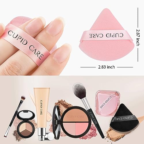 CUPID CARE Triangle Powder Puff Set with 2 Travel Cases - 6 Pcs