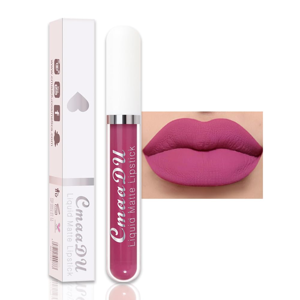 Dark Purple Red Metallic Glitter Lip Liner & Lipstick Combo - Long Lasting Waterproof Liquid Lipstick Set for Women | Iridescent Shine, Non-Stick Cup