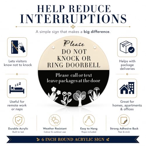 Do Not Knock or Ring Doorbell Sign - 6 Inch Round Acrylic