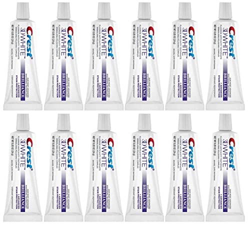 Crest 3D White Brilliance Toothpaste - Vibrant Peppermint, 0.85 oz, Travel Size (Pack of 12)
