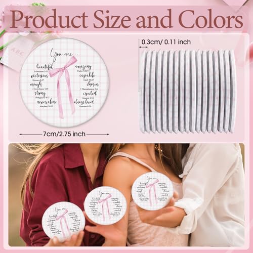 30 Pcs Mini Christian Compact Mirrors with Bible Verses, Pink Bow Makeup Gift
