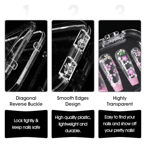 30 PCS Clear Press-On Nail Storage Boxes with Adhesive Tape for Nail Art