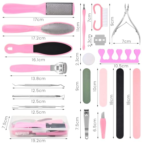 Pink Professional Pedicure Foot Care Kit - 30-Piece Callus & Hard Skin Remover