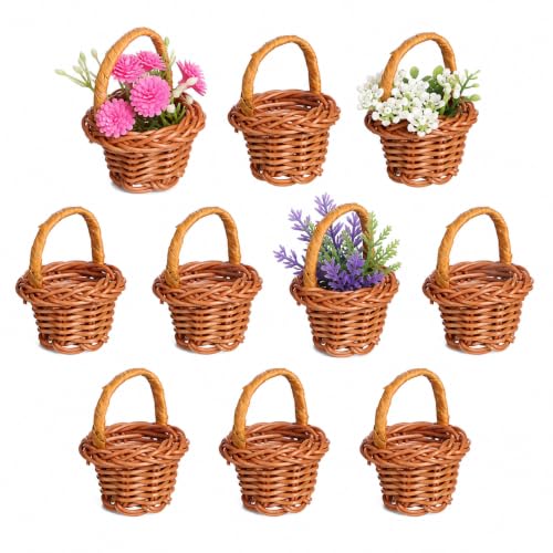 VOSAREA Mini Wicker Baskets Set - 10 Small Craft Baskets with Handles for Dollhouse Decor & Party Favors