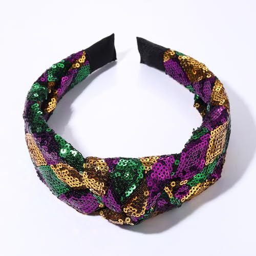 Mardi Gras Sequin Headband - Glitter Purple Green Gold Top Knot Hairband