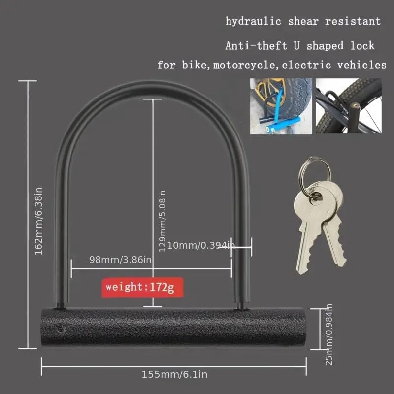 Bicycle U Lock - Anti-Theft Bike Lock Cable Set for Electric Scooters & Mountain Bikes | Durable Security