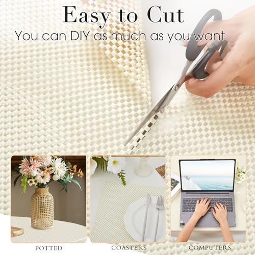 Beautysaid Non-Adhesive Shelf and Drawer Liner - Waterproof, Non-Slip, Creamy White