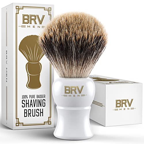 BRV MEN Pure Badger Shaving Brush, 24mm Large Knot, Heavy Resin Handle