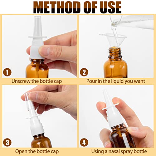 Brown 20 Pcs Glass Refillable Nasal Spray Bottles 30ML with Labels & Funnels