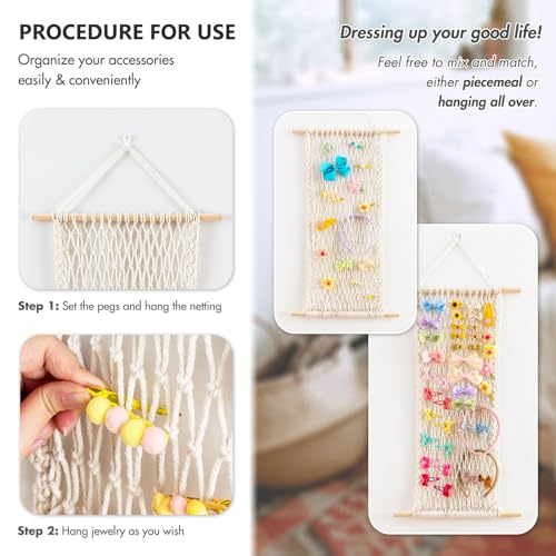 Avocado Green Hair Clip Organizer by Pretty Jolly – Wall-Mounted Boho Macrame Display