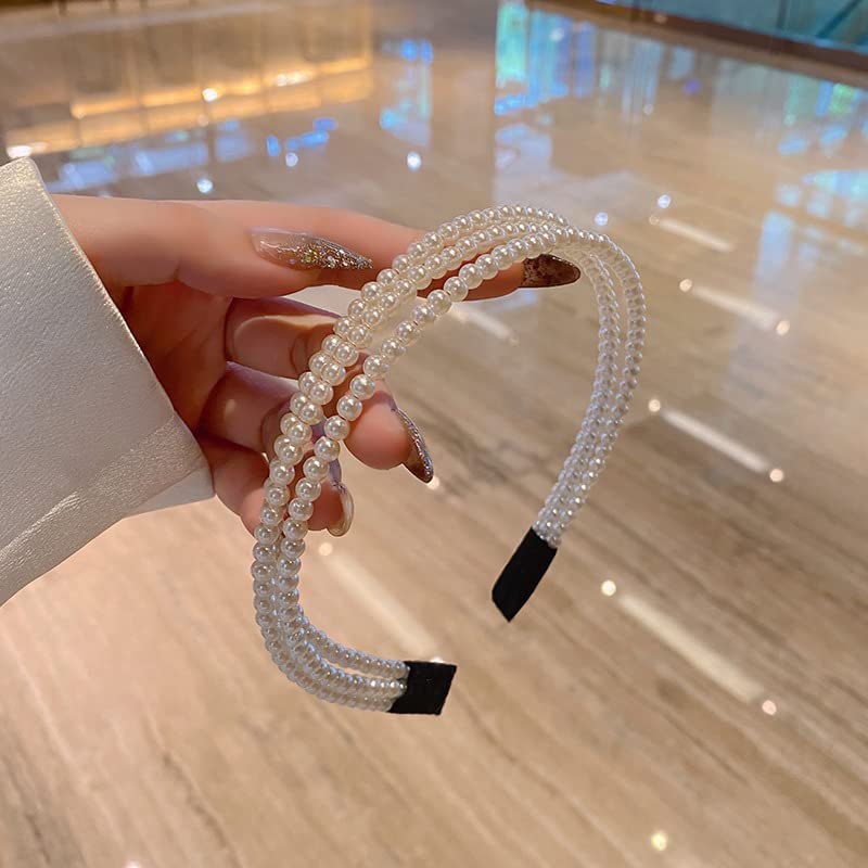 3 Row Faux Pearl Headband for Women - Elegant Bridal Hair Accessory