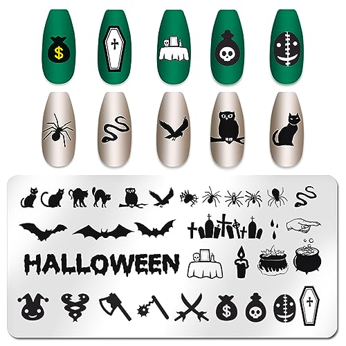 JERCLITY Halloween Nail Stamping Plates 6-Piece Set-02 Witch Ghost Spider Skull