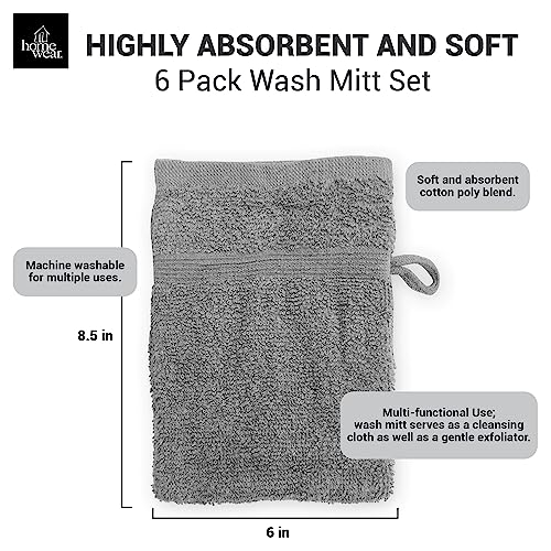 Homewear High Rise Stripe 6-Pack Wash Mitt Set Grey - Low Twist, Highly Absorbent