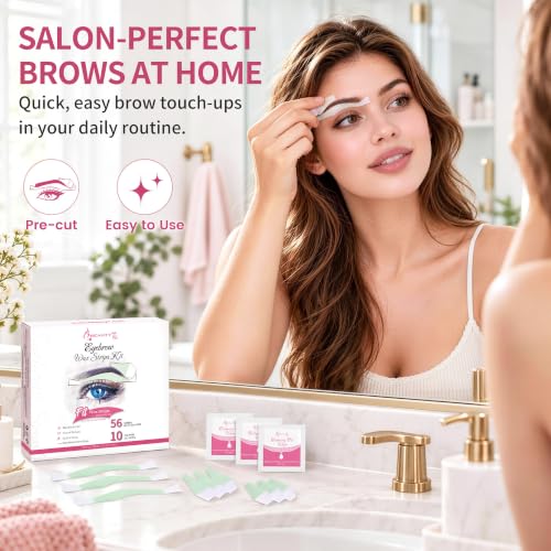 Beauty7 Eyebrow Wax Strips for Face - 56 Pack with Calming Oil Wipes, Hair Removal Kit