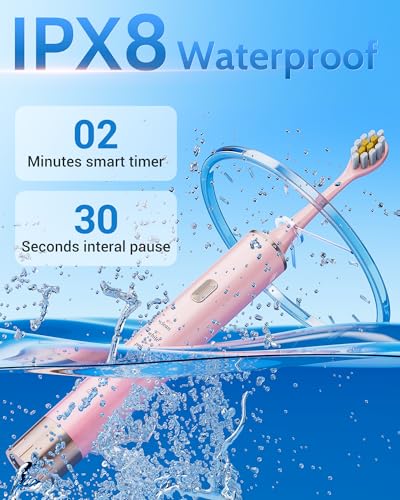 Aneebart Black & Pink Electric Toothbrush for Adults, 2 Pack, 12 Brush Heads, 6 Modes, USB Rechargeable, Smart Timer