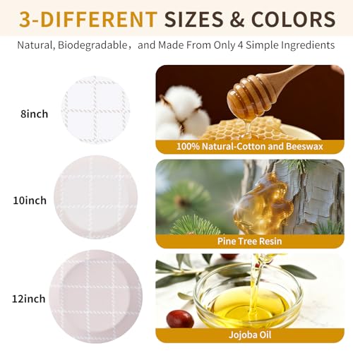Beeswax Bowl Covers - 3 Pack Reusable Food Covers for 8-12 Inch Bowls