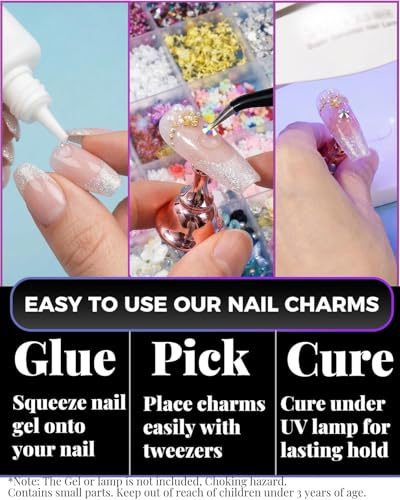 ABOLINE 24-Grid Nail Art Kit with 3D Charms, Rhinestones & Hawaiian Flowers