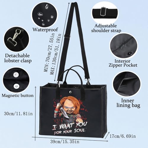BWWKTOP Black Evil Doll Makeup Bag - Killer Doll Travel Bag