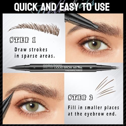 Dual-Ended Eyebrow Pen with Micro Fork-Tip & Brush - 5 Shades