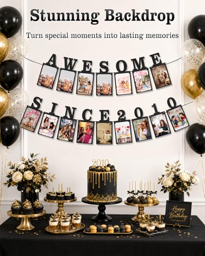 Sweet 16 Birthday Banner with Photo Display | Glitter Milestone Decor