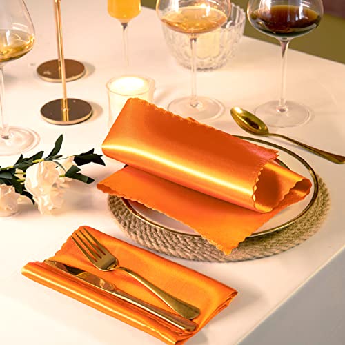 Manyshofu 20-Piece Satin Scalloped Napkin Set - Burnt Orange, 18x18 Inches