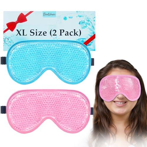 BeeVines Gel Eye Mask XL, 2-Pack Blue & Pink – Cooling Ice Eye Masks for Puffy Eyes
