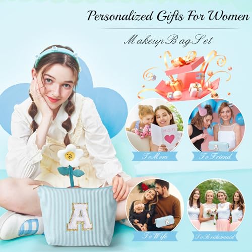 YOOLIFE Light Green Initial Makeup Bag for Girls & Women