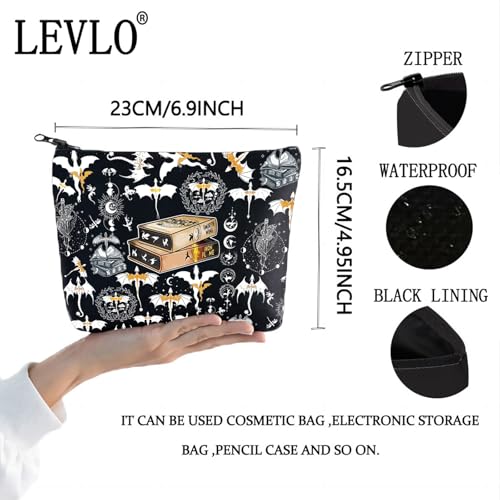 LEVLO Wing Dragon Makeup Bag - Bookish Canvas Zipper Pouch Gift