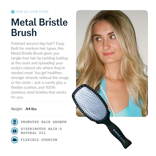 Gimme Beauty Metal Bristle Brush – Stainless Steel Hair Brush for Detangling & Scalp Stimulation