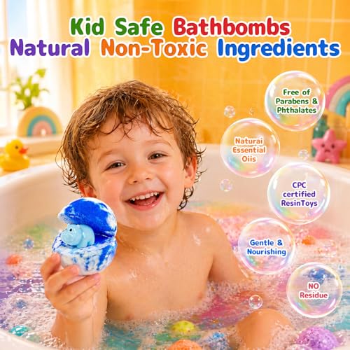 12 Pack Kids Bath Bombs with Surprise Animal Toys - Organic & Safe