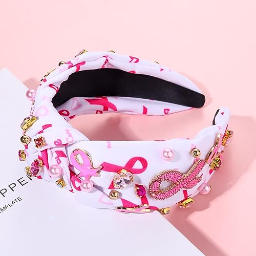 Pink Ribbon Headband A for Breast Cancer Awareness Women Support Knotted Hair Accessory