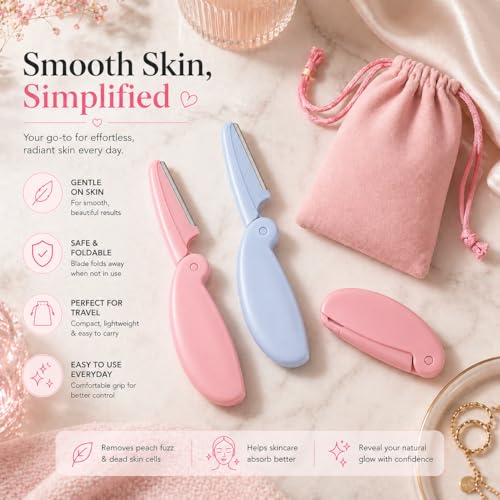 EcoGlow Co. Pastel Facial Razors for Women - Blush Pink 3-Pack Dermaplaning & Eyebrow Shaping