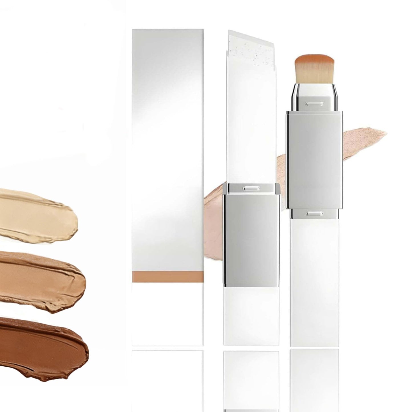 Skin Matching Foundation, Color Changing Foundation Stick, 2 in 1 Concealer Stick with Brush, Full Coverage Dual-Ended(Natural)