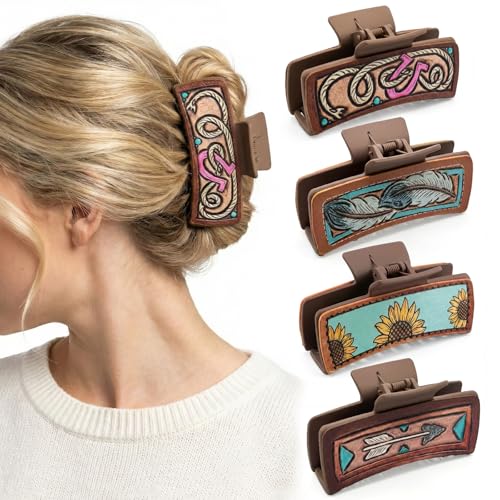 Western Hair Claw Clips Large 4.1 Inch Set for Thick Hair Women Cowgirl Gift