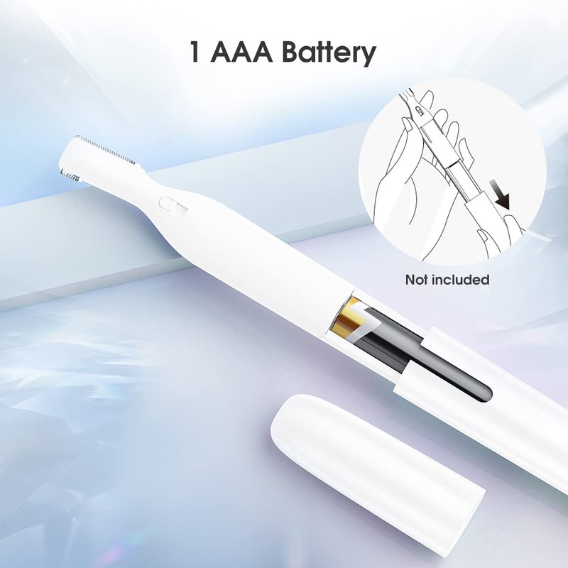 TOUCHBeauty Eyebrow Hair Trimmer for Women, Painless Precision Eyebrow Shaper, Pen-Shaped Hair Remover Razor for Face Chin Neck, Upper-Lip, Peach-Fuzz Mini Sized Battery-Operated, White, 1658A