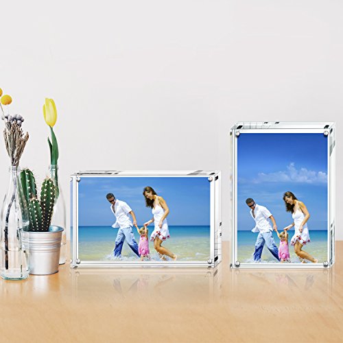 AMEITECH 3.5x5'' Double-Sided Acrylic Photo Frame - Magnetic Desktop Display