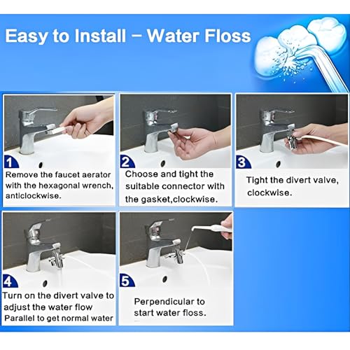 Water Dental Flosser for Family Use with 5 Color Jet Tips - Faucet & Shower Attachments