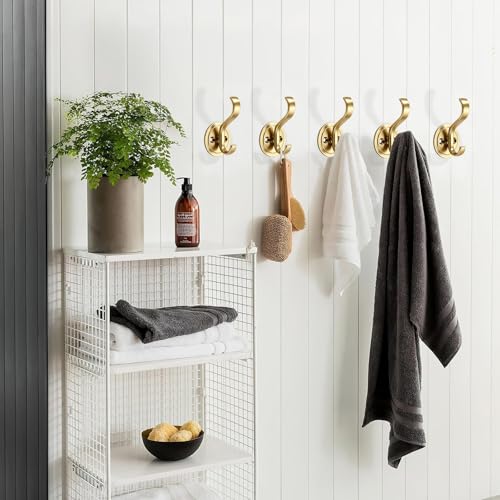 Brushed Gold Zinc Alloy Towel Hooks - Anti-Rust 3 Pack