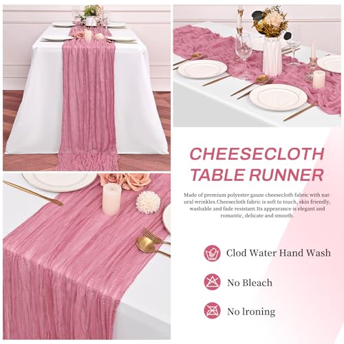 Dusty Rose Cheesecloth Table Runner - 4 Pack, 12FT Rustic Decor