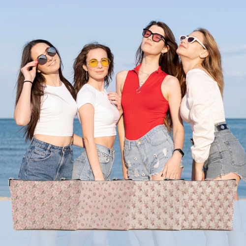 4pcs Vintage Rose Floral Makeup Bag - Linen Cosmetic Travel Pouch
