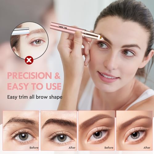 Gurelax Rose Gold Electric Eyebrow Trimmer for Sensitive Skin, Painless & Precise