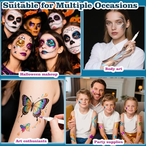 12 Colors Metallic Face Paint Pens for Body & Face Art
