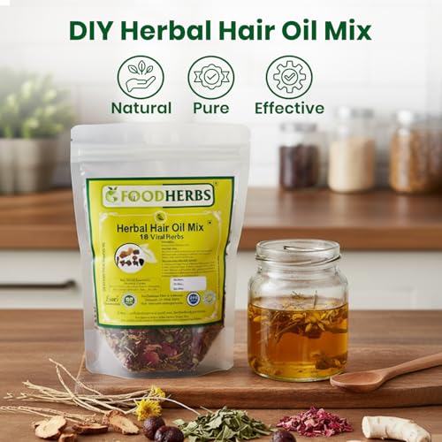 Foodherbs Herbal Hair Oil Mix 3.52oz with 18 Ayurvedic Herbs for Natural Growth & Strong Roots