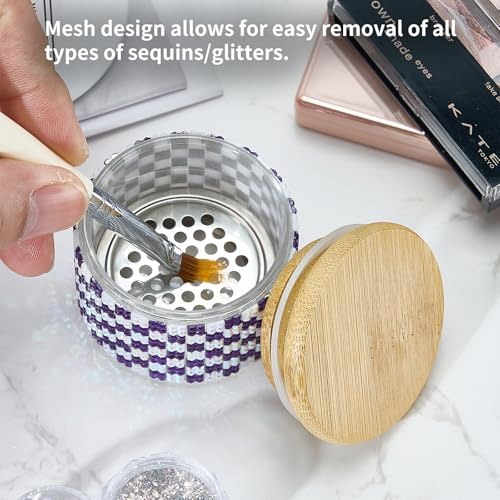 Bytimijoy Gold Nail Brush Washing Cup & Dappen Dish for Acrylic Nails, Glitter Storage