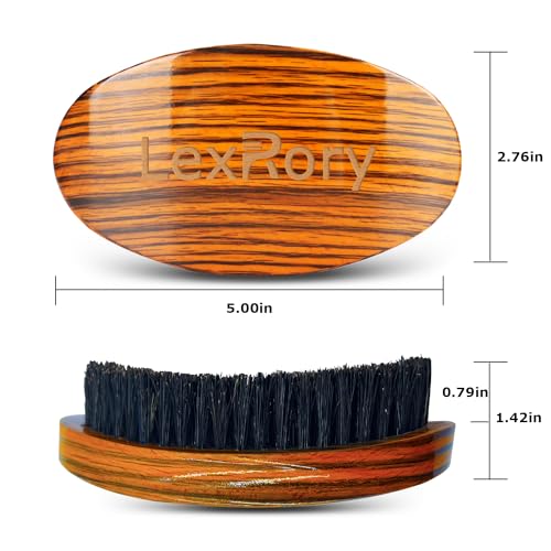 LexRory 360 Wave Brush - Medium Hard Boar Bristle Palm Brush for Men