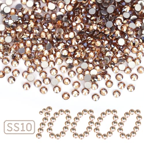 Golden Shadow Rhinestones Bulk - 10000PCS SS10 Flat Back Gems 2.7-2.9mm