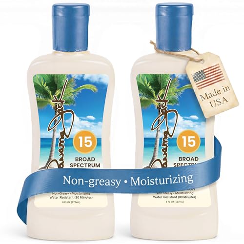 Panama Jack Sunscreen Lotion SPF 15, 6 Fl Oz (Pack of 2) - Non-Greasy & Moisturizing