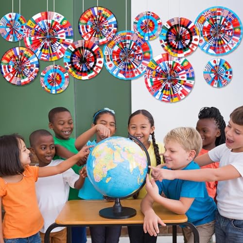 12 Pcs International Flags Paper Fans for Party Decorations