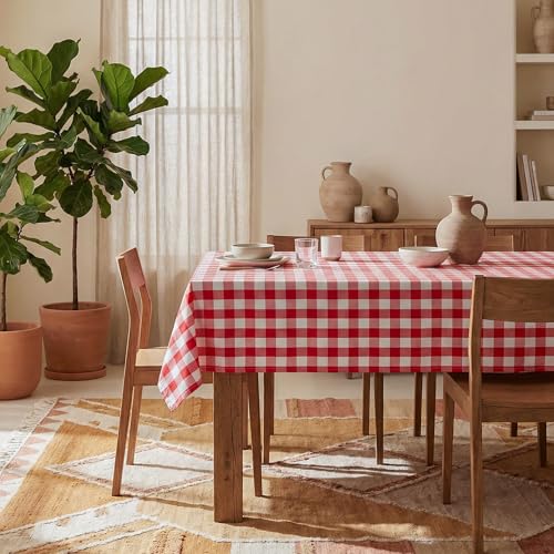 Waterproof Red and White Buffalo Plaid Tablecloth - 60x84 in